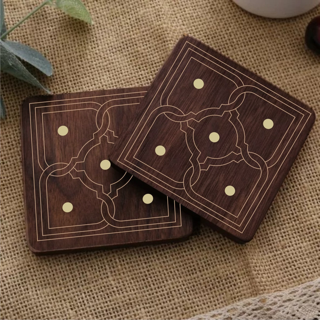 Brown Wood Hand Crafted Coaster & Trivet