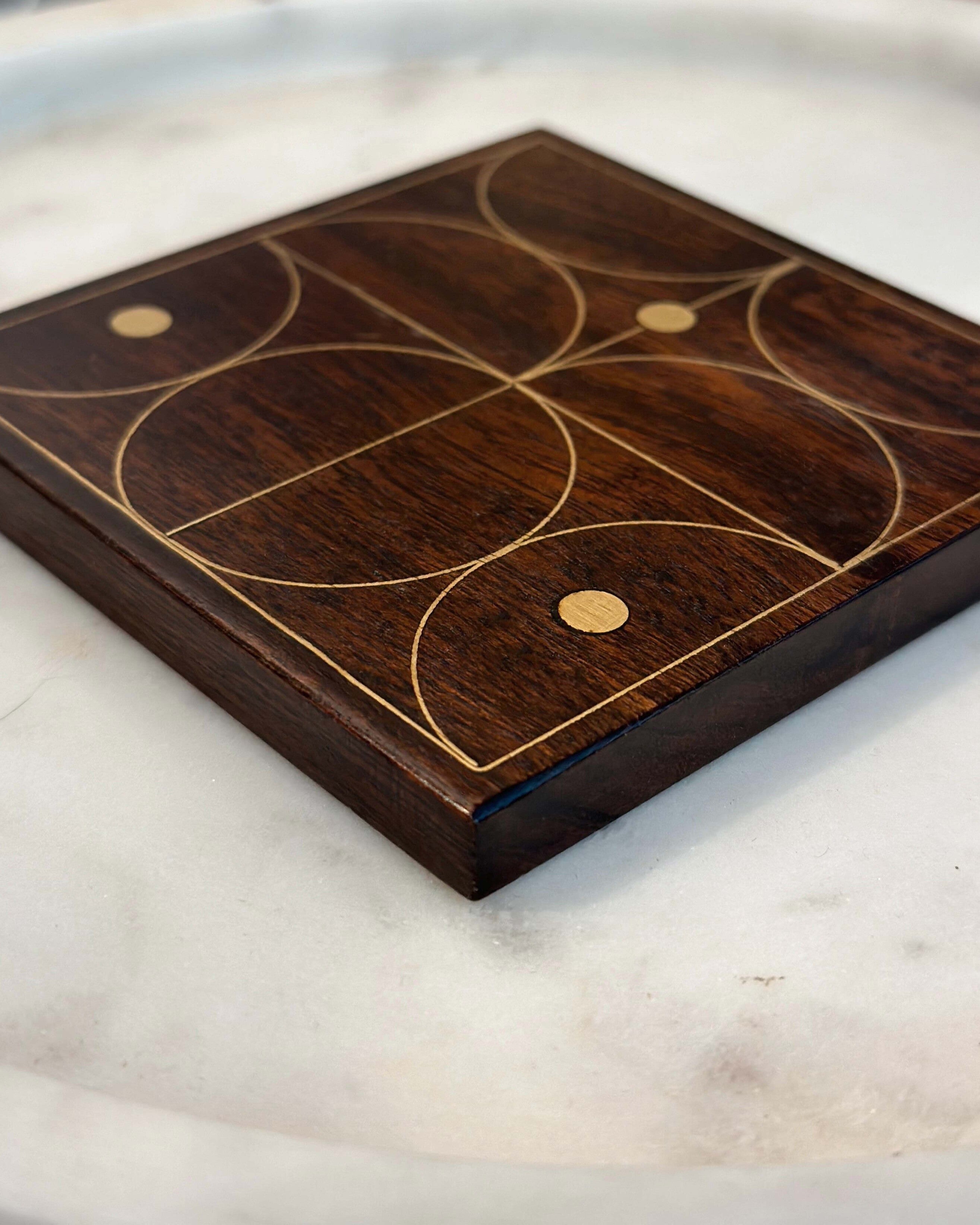Brown Wood Hand Crafted Coaster & Trivet